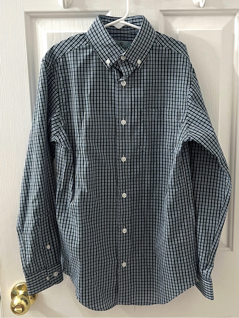 Class Club Boys Cotton Green Blue Button Up Shirt Size 10/12 New w/tag